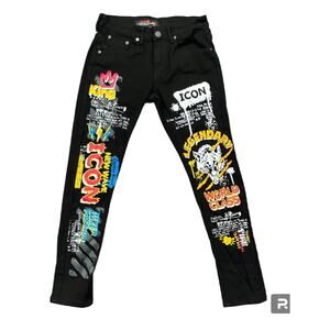 Copper Rivet Graffiti Black Jeans Size 30 x 30 Art To Wear Grunge Street Wear